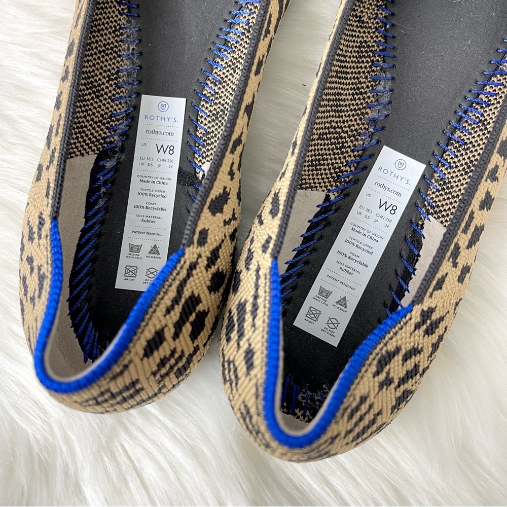 Rothy's Leopard Print Pointed Toe Flats in Tan and Black - Picture 6 of 12